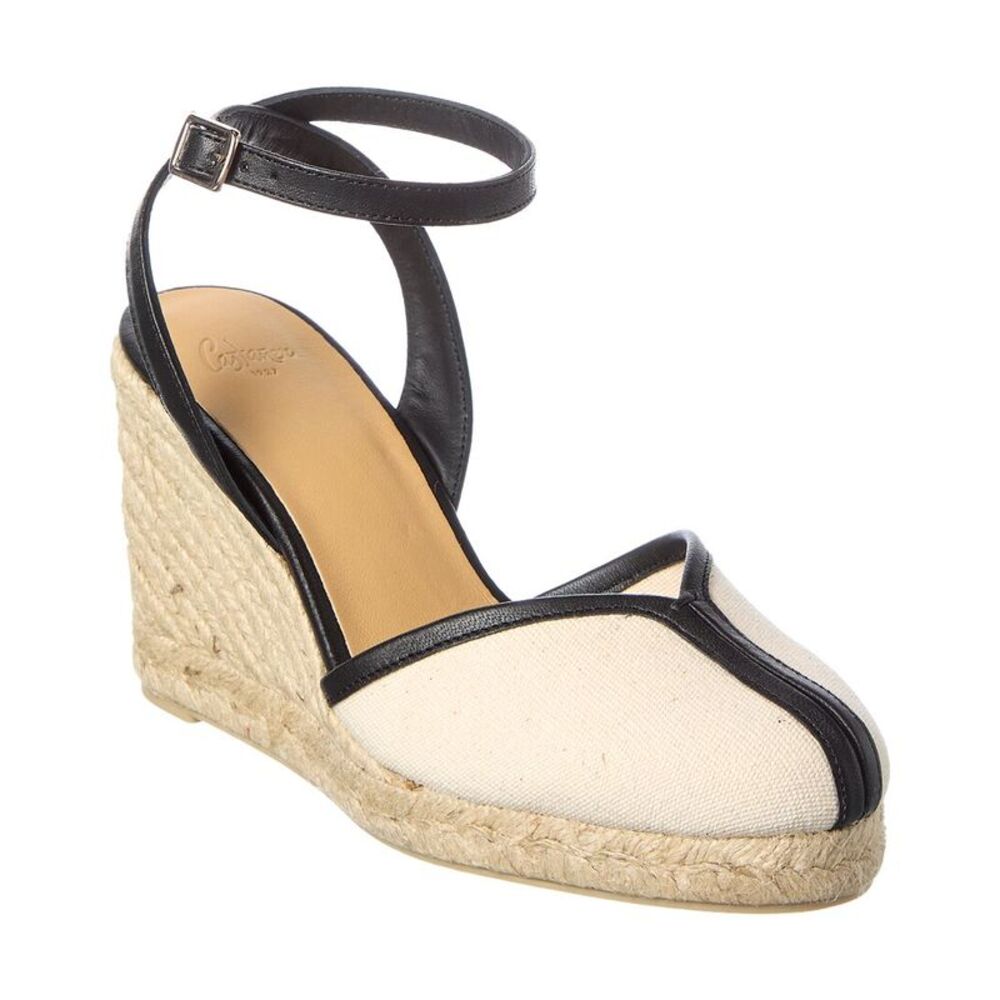 Castañer Cecilia Canvas & Leather Wedge Sandal, White - Picture 1 of 5